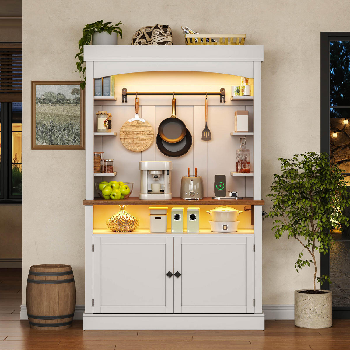 BUFFET 183 cm MDF Weiß mit Bogendesign, RGB-LED und Weinregal - Weiß, Holzwerkstoff (43/183/106cm) - Korfee
