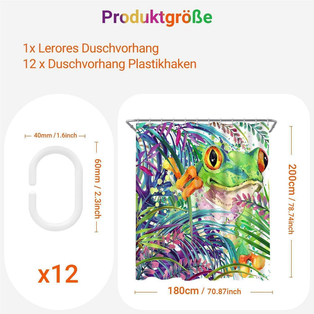 DUSCHVORHANG Bemalter Frosch 180 x 200 cm - Multicolor, Textil (180/200cm)