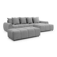 ECKSOFA inkl. Hocker Bubble mit Schlaffunktion und losen Rückenkissen, Sitzfläche Bubble-Optik aus weichem Grau Strukturstoff - Ottomane Rechts - Schwarz/Grau, Holz/Kunststoff (306/180cm) - S-Style Möbel