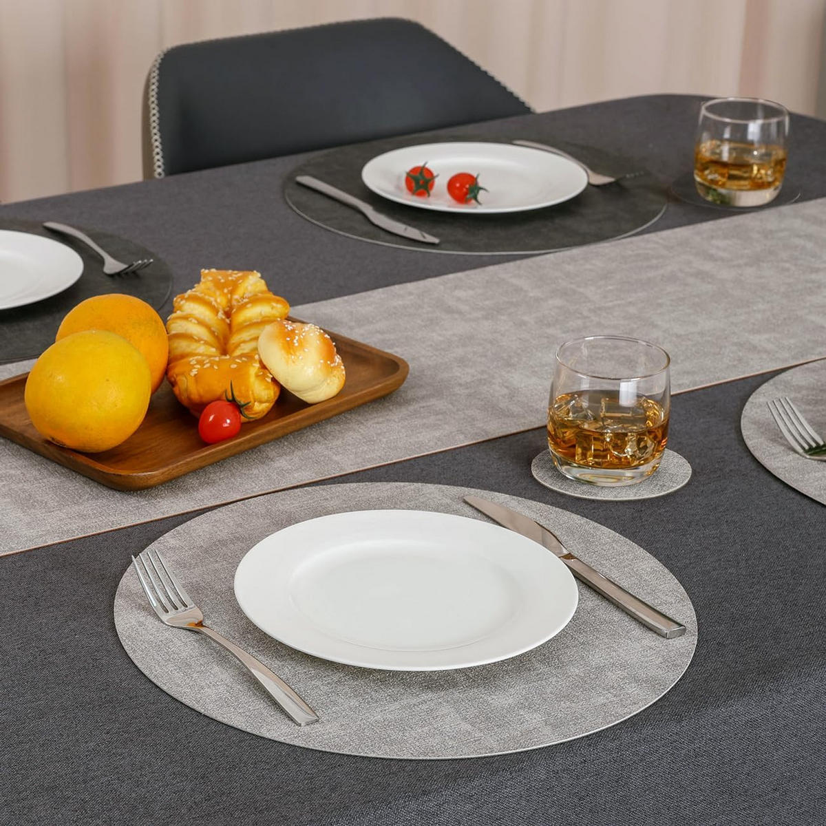 PLATZSETS (10-teiliges Set) – 33 cm – Grau - Dunkelgrau/Hellgrau, Leder (33/33cm)