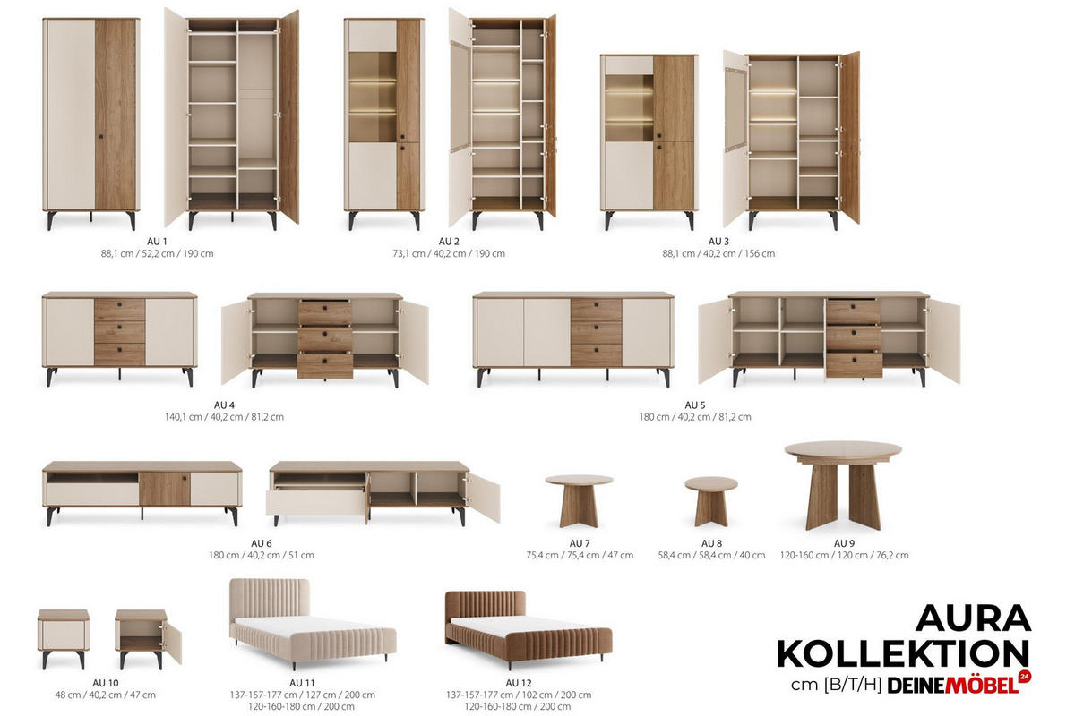 VITRINE AURO 02 73/190/40 cm in Kaschmir / Royal Nussbaum mit LED - Kaschmir/Nussbaumfarben, Holzwerkstoff (73/190/40cm) - Deine Möbel 24