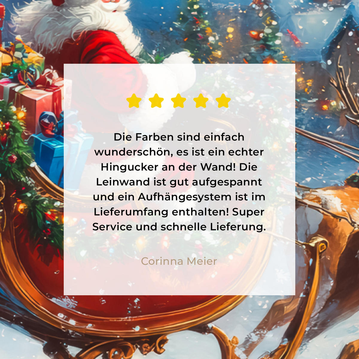 LEINWANDBILD Weihnachtsmann - Rentier - Weihnachten - Schnee 30x20 cm - Cognac, Textil (30/20cm) - MuchoWow