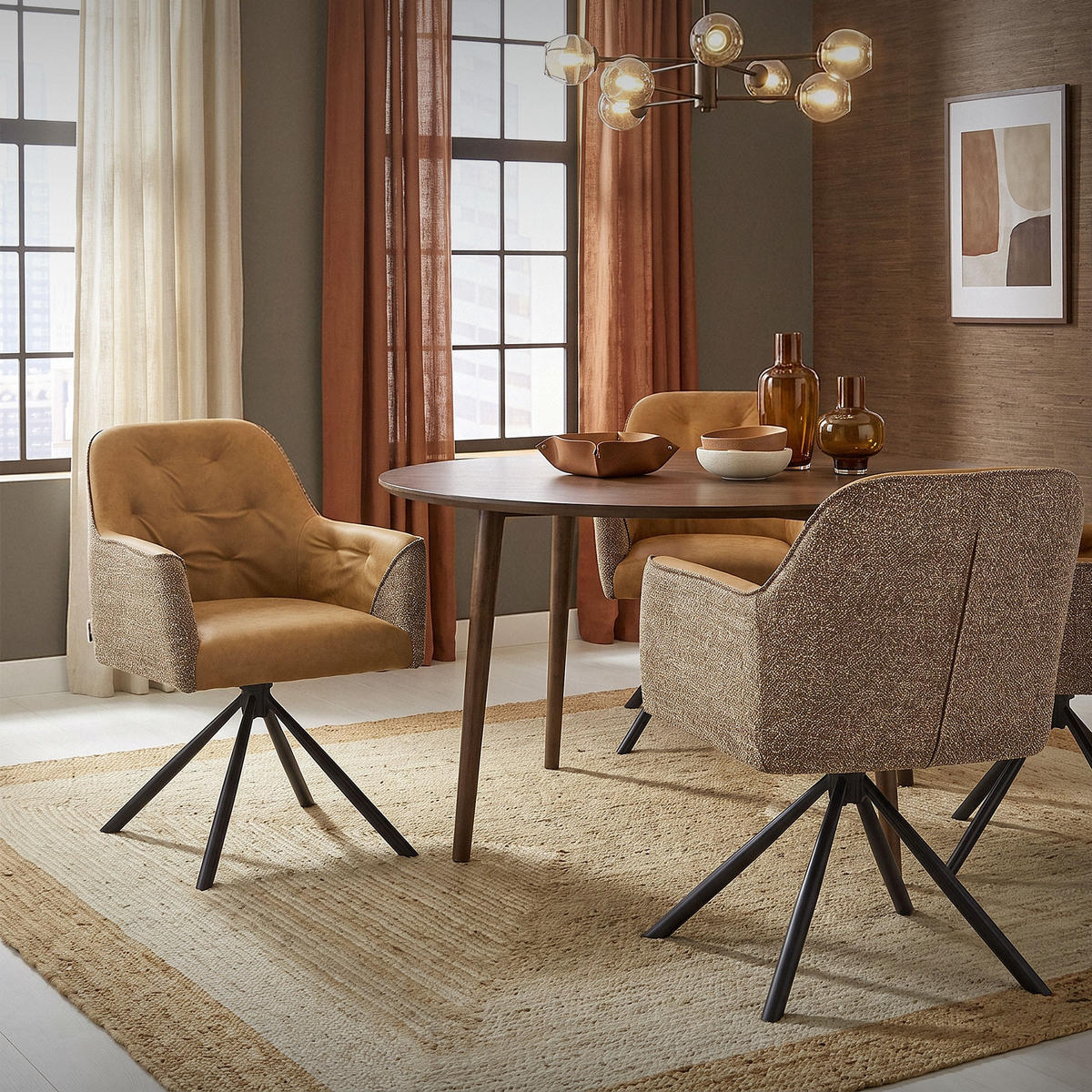 ESSZIMMERSTÜHLE 2er Set drehbar Küchenstühle gepolstert aus Webstoff-Kunstleder Braun - Schwarz/Braun, Textil/Metall (62/81/65cm) - ML-DESIGN