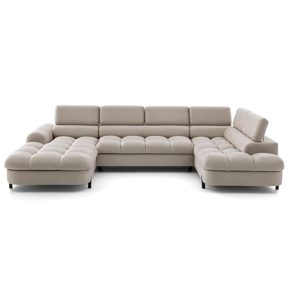 ECKSOFA U-Form BOWL U Rechts mit Schlaffunktion 125x265 Velours Creme - Creme/Schwarz, Holz/Textil (195/90/339cm) - Muffo