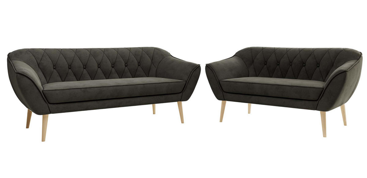 SEDACÍ SOUPRAVA 3+2 PIRS - Tmavě šedá Samet - Dřevěné nohy - tmavě šedá/barva buku, kompozitní dřevo/textil (180/75/74cm) - MKS