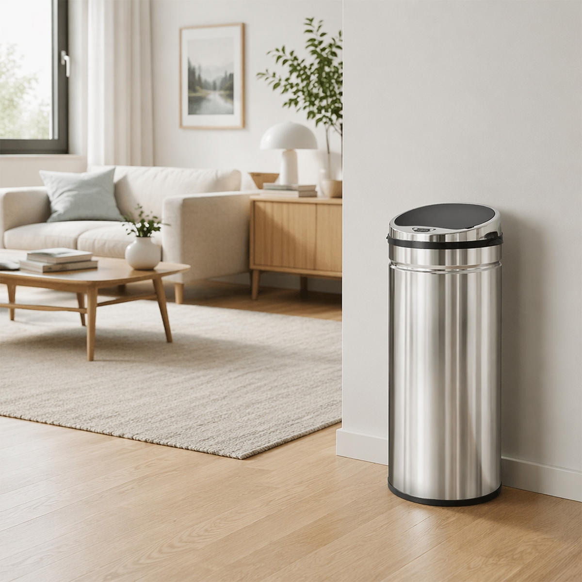 MÜLLEIMER 42L Automatischer Abfalleimer aus Metall Silber 30,5/68/30,5 cm - Silberfarben, Metall (30.5/68/30.5cm) - Rolipo
