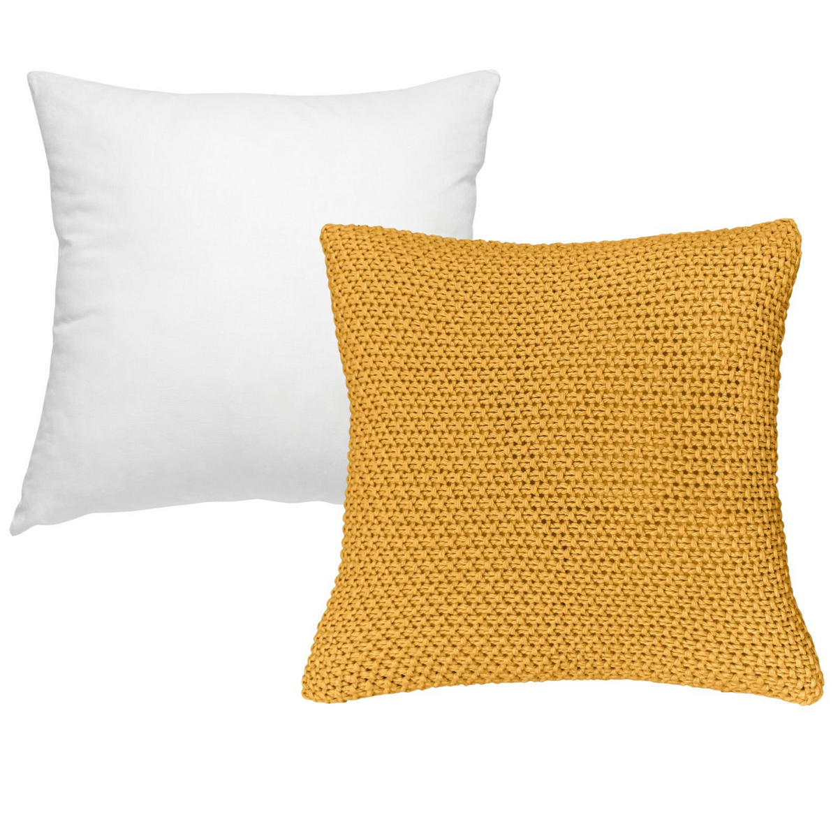 KISSENHÜLLE Strick gelb 45/45 cm mit Reißverschluss inkl. 100% Federkissen - Gelb, Textil (45/45cm) - wometo