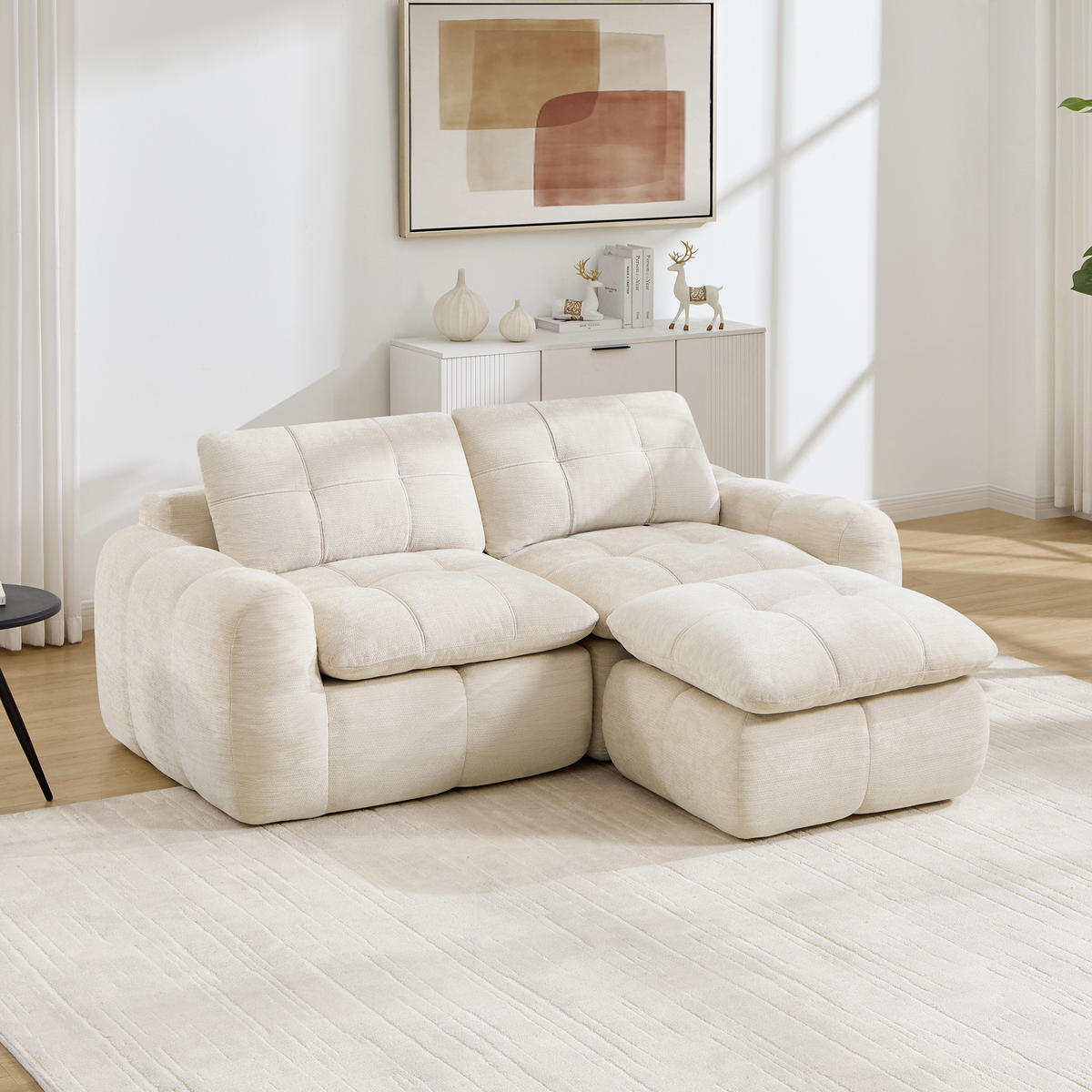 ECKSOFA DE-34464 Karostepp-Design und Ottoman Beige - Beige, Textil (160/194cm) - ComfortXL
