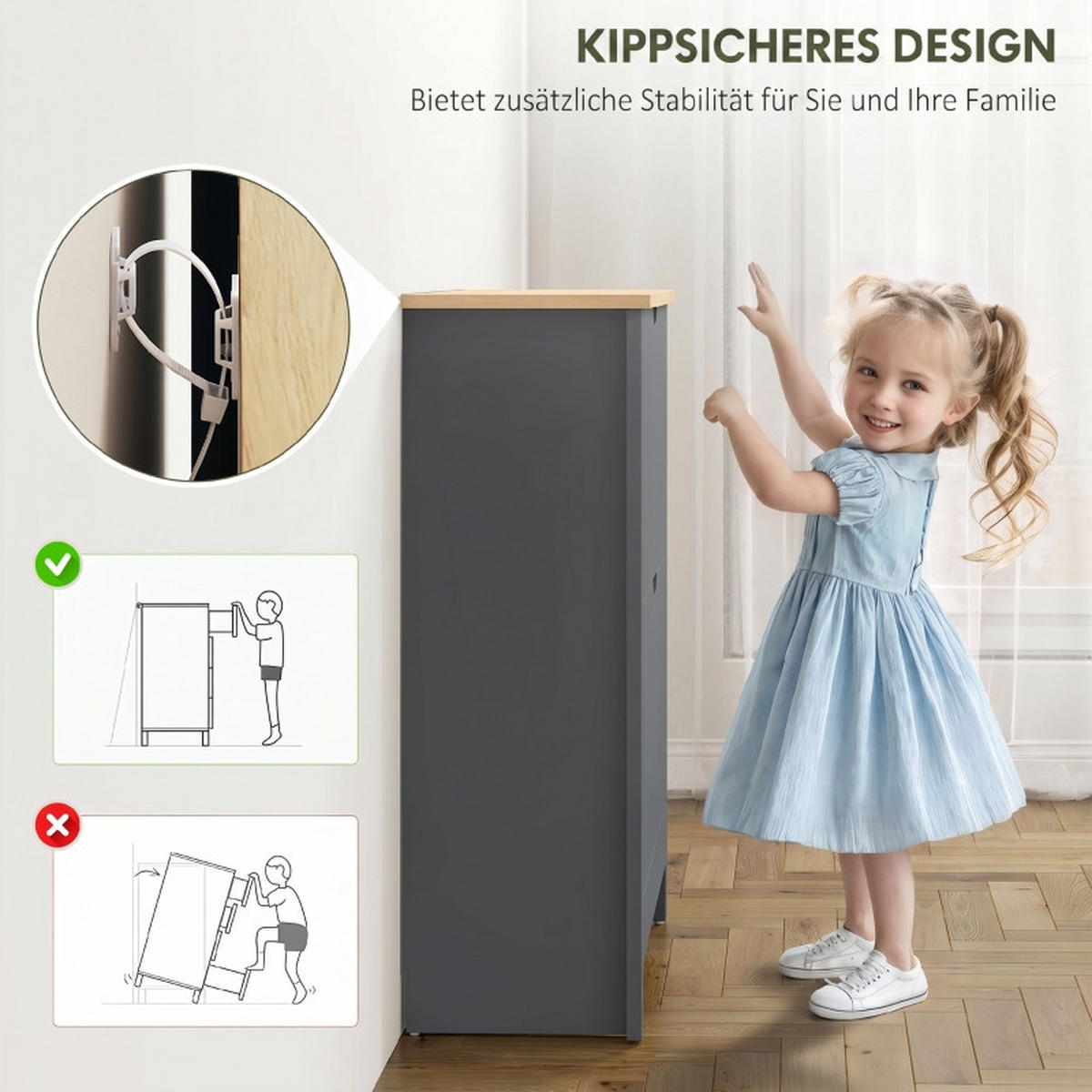 SCHUHKIPPER DE-37985 72/26/80 cm mit 2 Klappfächern Dunkelgrau - Dunkelgrau, Holzwerkstoff (72/80/26cm) - ComfortXL