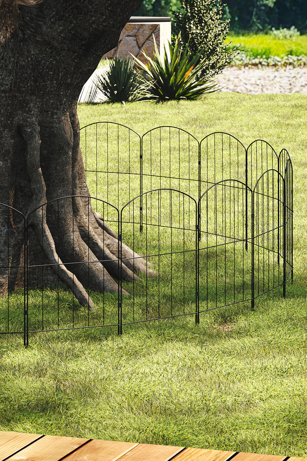 GARTENZAUN 25Stück aus Metall in Schwarz Abnehmbares Design Robuste Metallkonstruktion je Paneel: 31 cm B × 61 cm H - Schwarz, Metall (31cm) - Livingandhome