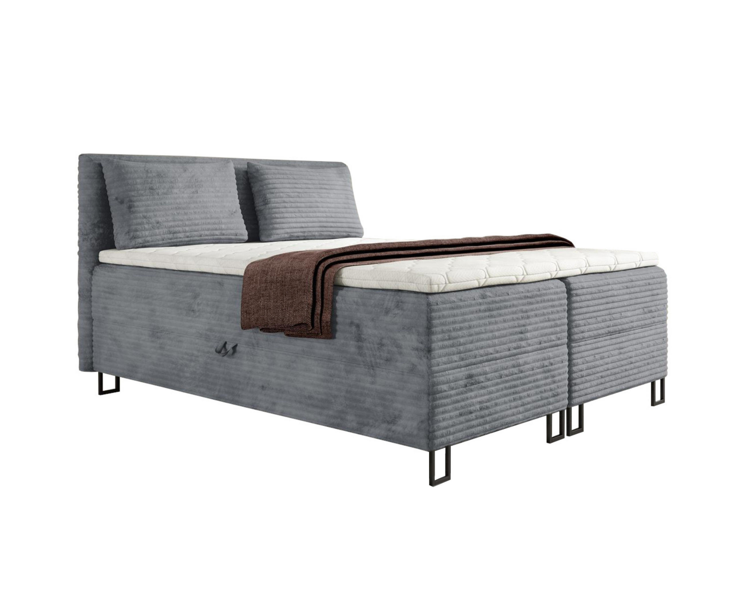 BOXBETT TEXAS 140/200 in Cord Grau mit Bonell-Federkernmatratzen H3 - Grau, Holz/Holzwerkstoff (140/200cm) - Deine Möbel 24