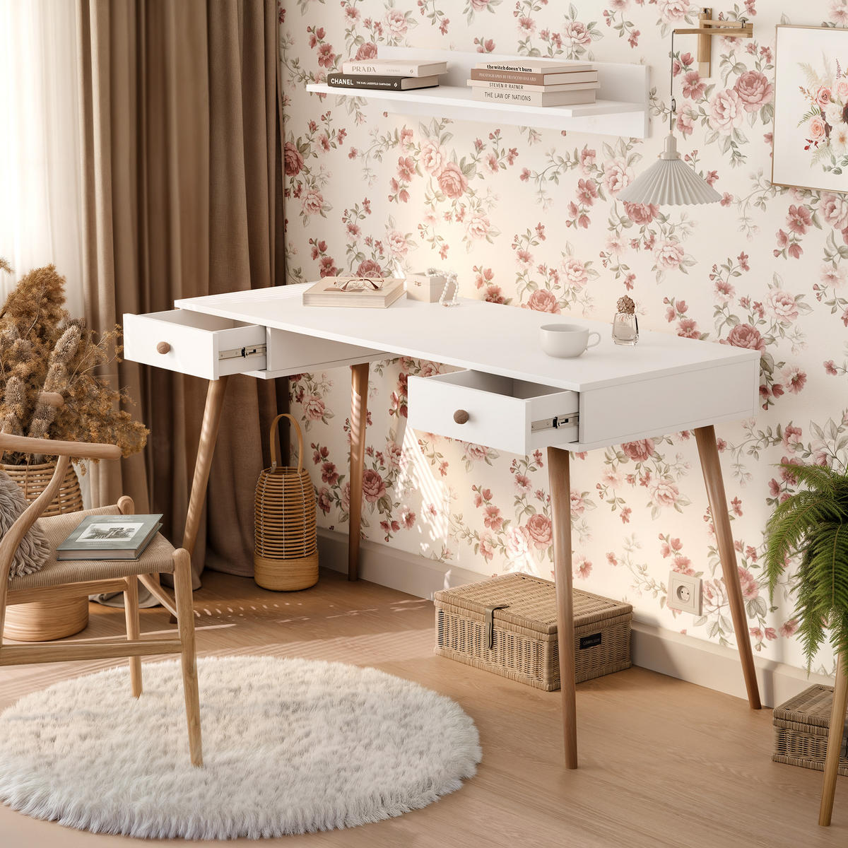 SCHREIBTISCH VALERIO mit 2 Schubladen, 135 cm Weiß - Weiß, Naturmaterialien/Holzwerkstoff (135/54/79cm) - Idohome