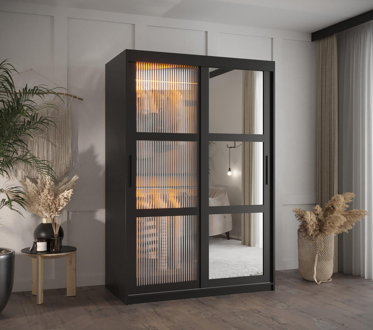 SCHWEBETÜRENSCHRANK 200/120/62 2-türig - Schwarz, Holz/Kunststoff (120/200/62cm) - Abiks Möbel