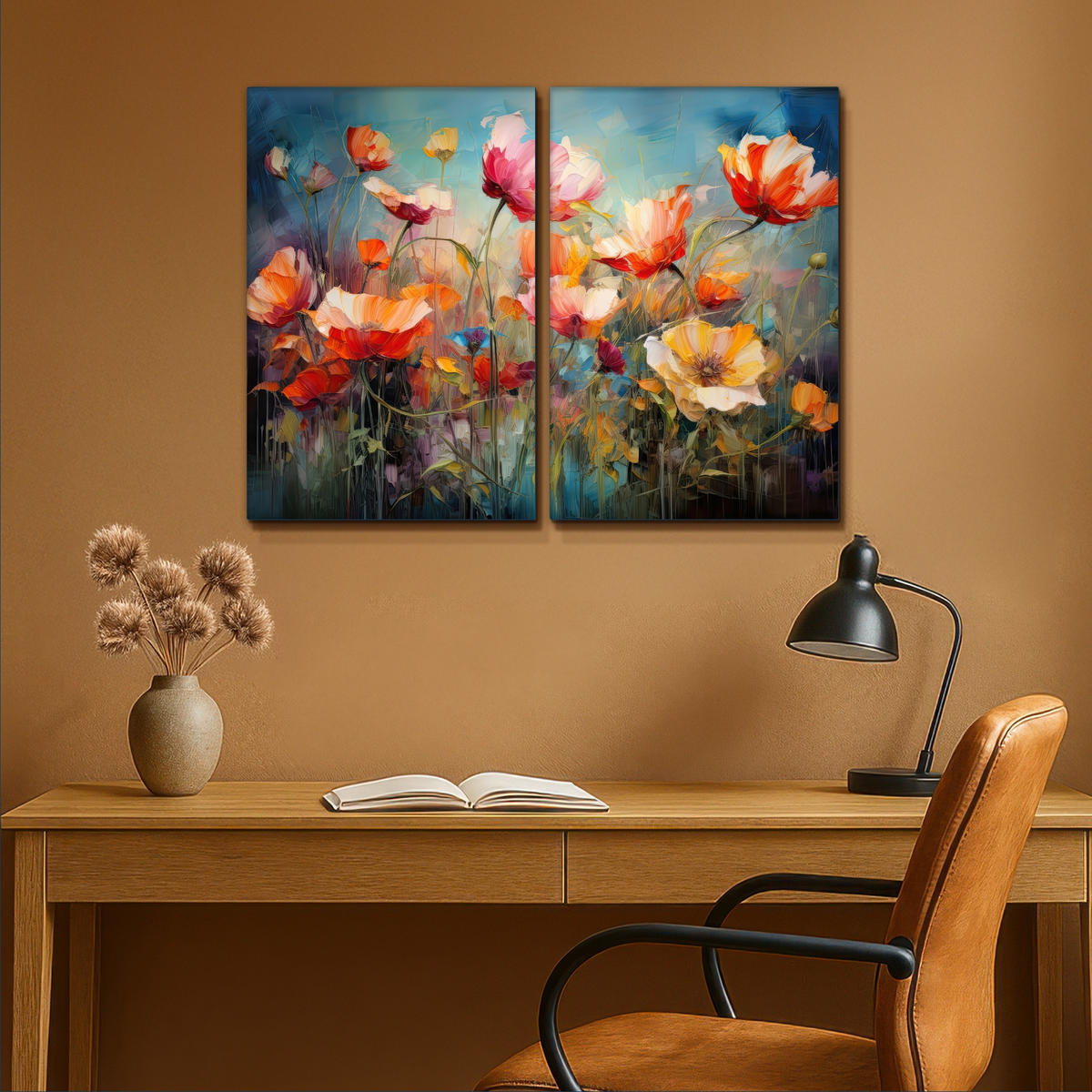 LEINWANDBILD 2er Set Blumen - Bunt - Abstrakt 80x60 cm - Blaugrau, Textil (80/60cm) - MuchoWow