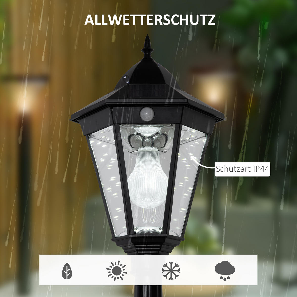 GARTENLATERNE, Schwarz, Aluminium, gehärtetes Glas - Schwarz, Metall (22/22/194cm) - Outsunny