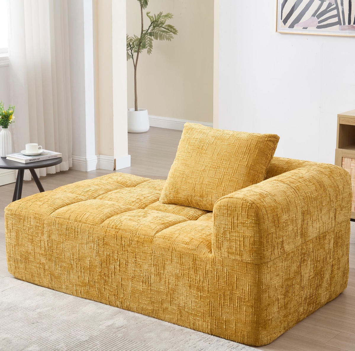 SOFA mit Chaiselongue 158 x 90 cm Chenille Gelb - Gelb, Kunststoff (90/60/158cm) - Meubliv