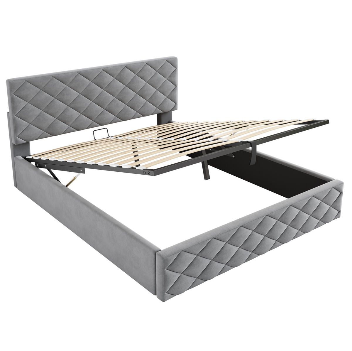 POLSTERBETT aus Samt 140x200 cm in Grau mit Hydraulik & Stauraum - Grau, Textil (140/200cm) - Modfu