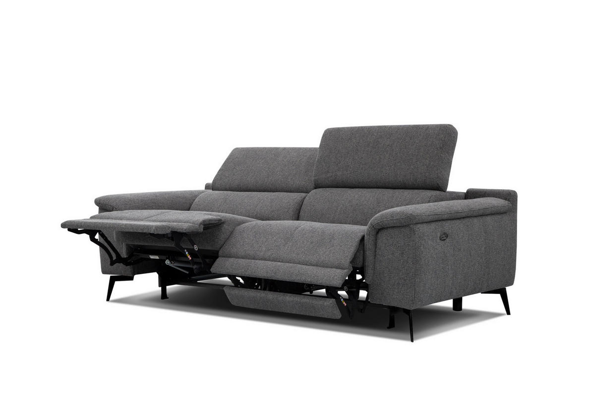 RELAXSOFA FIERO 3-Sitzer mit 2 Relaxfunktionen, dunkelgrau - Dunkelgrau/Schwarz, Holzwerkstoff/Textil (212/82/103cm) - Courtois Laville