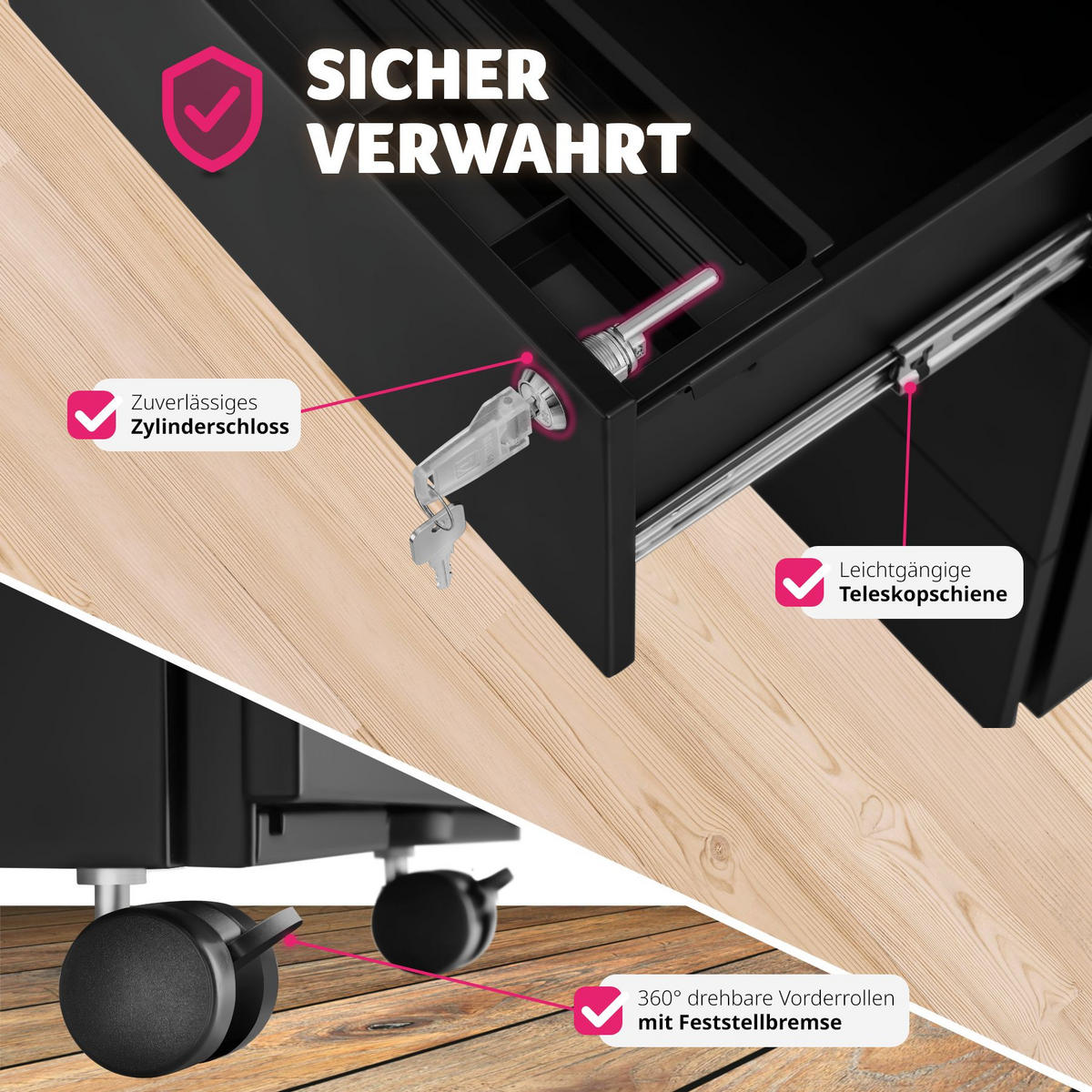 AKTENROLLSCHRANK Magna,39 x 45 x 55 cm,schwarz - Schwarz, Textil (39/55/45cm) - tectake