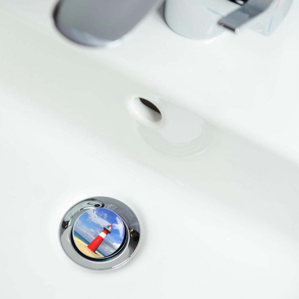 WASCHBECKENSTÖPSEL Leuchtturm - Rot, Kunststoff/Metall (4/7/7cm) - Sanilo