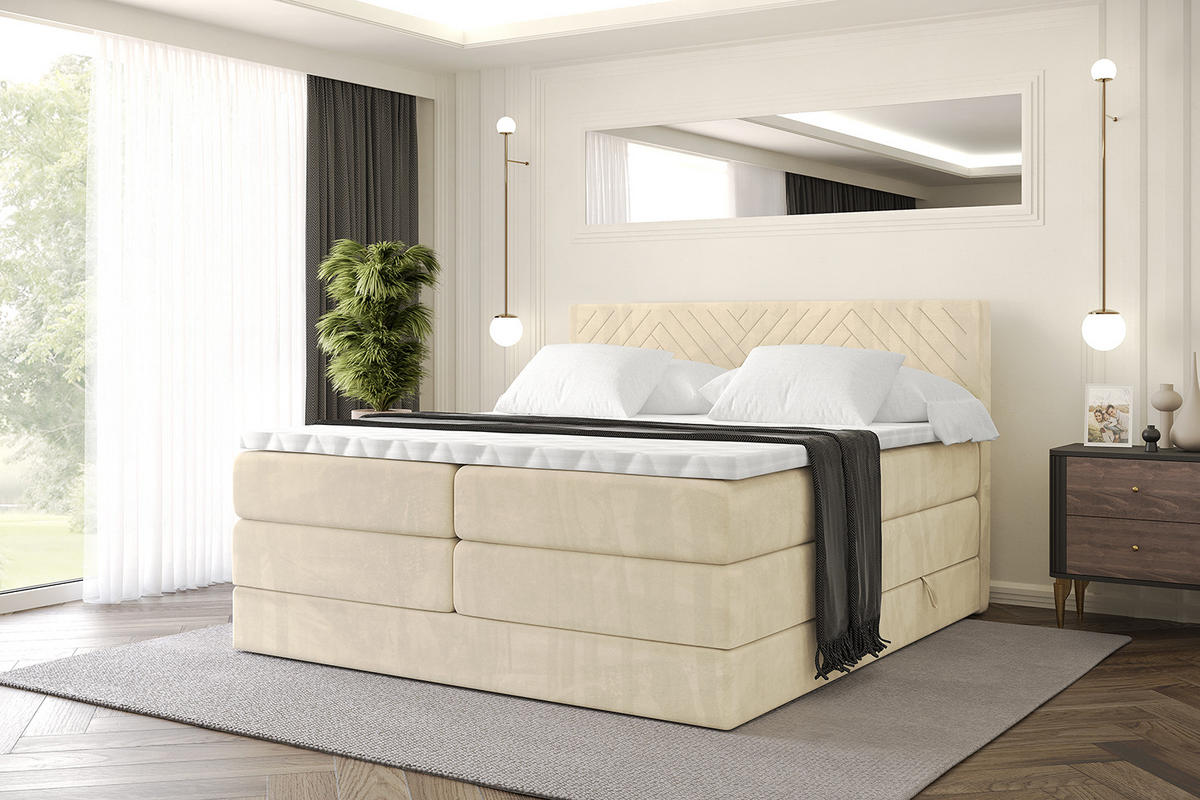 BOXSPRINGBETT mit Matratze H3|H4 und Lattenrost - VEXA KING-160x200 - Beige Monolith - Beige, Holzwerkstoff (160/200cm) - ALTDECOR
