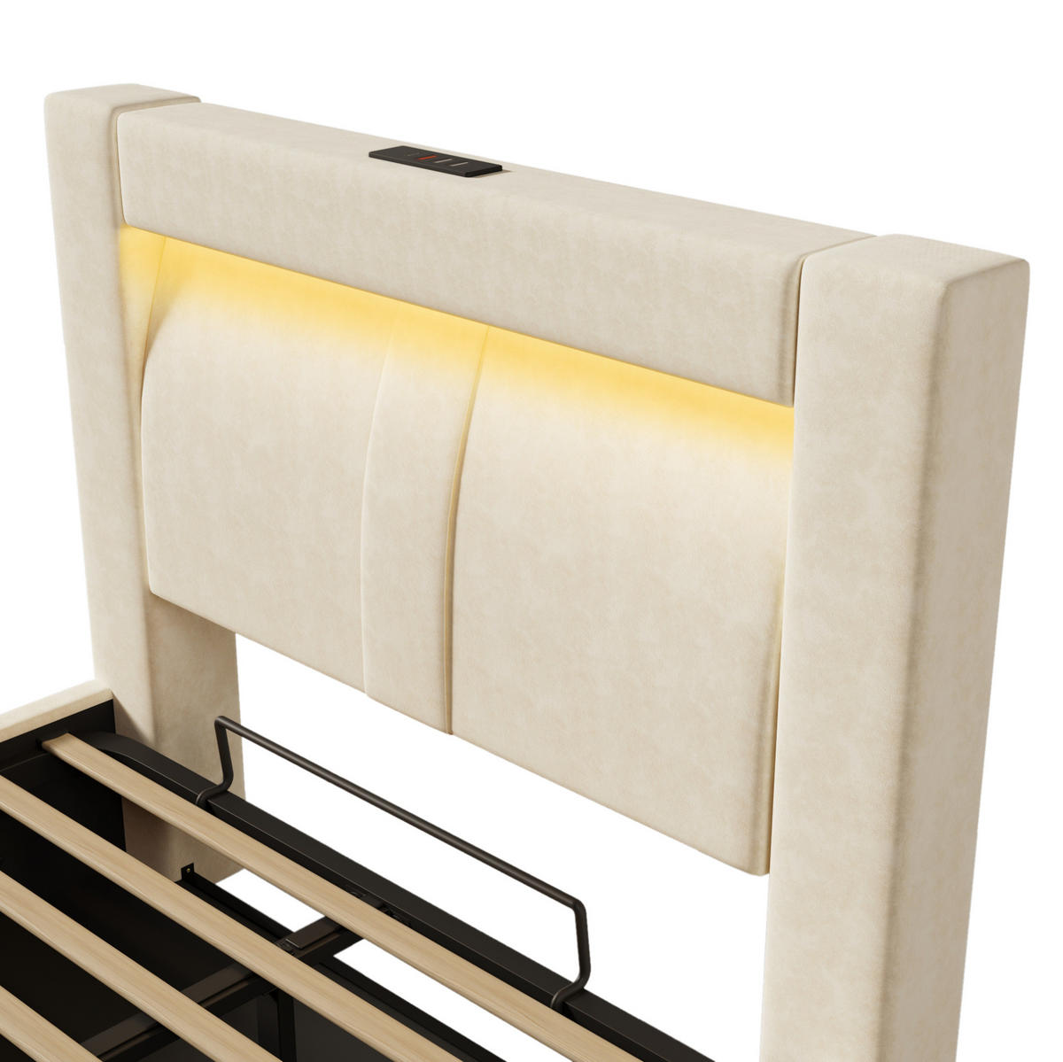 BETT 90/200 cm aus Samt mit Stauraum und LED-Beleuchtung in Beige - Beige, Textil (90/200cm) - Flora Grace