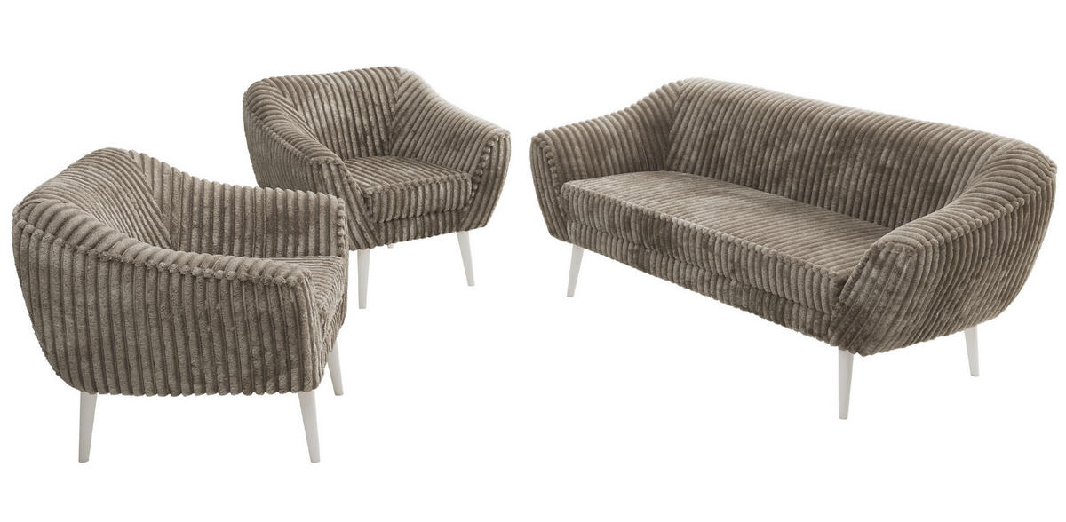 SEDACÍ SOUPRAVA 3+1+1 PIRS - Světle hnědá Manšestr - Bílé nohy - bílá/světle hnědá, kompozitní dřevo/textil (180/75/74cm) - MKS