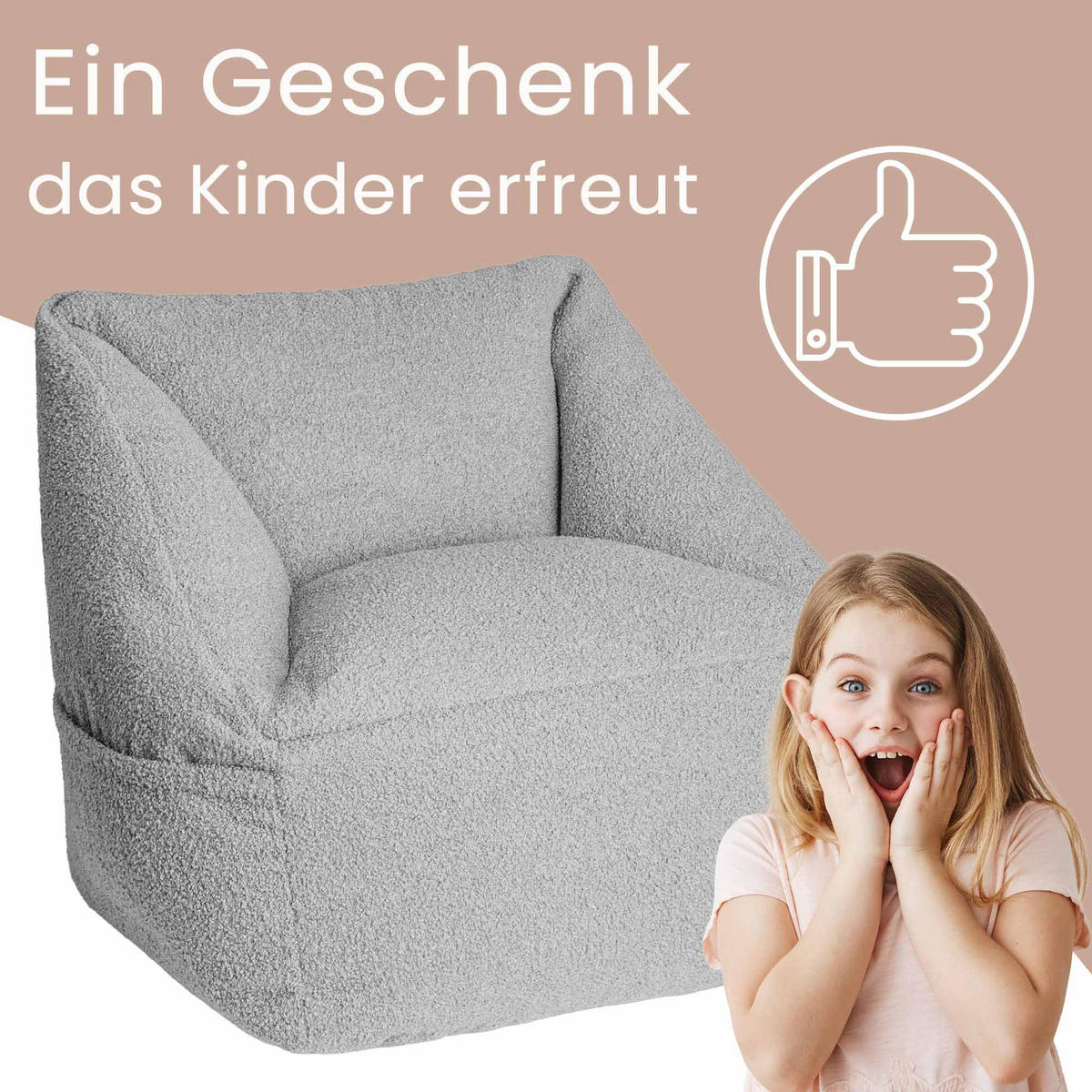 SITZSACK-SESSEL Bambino 55/60/55 cm, weicher Cord 380 g/m², mit Griff & Seitentasche, Hellgrau - Hellgrau, Textil (55/55/60cm) - Dreamroots