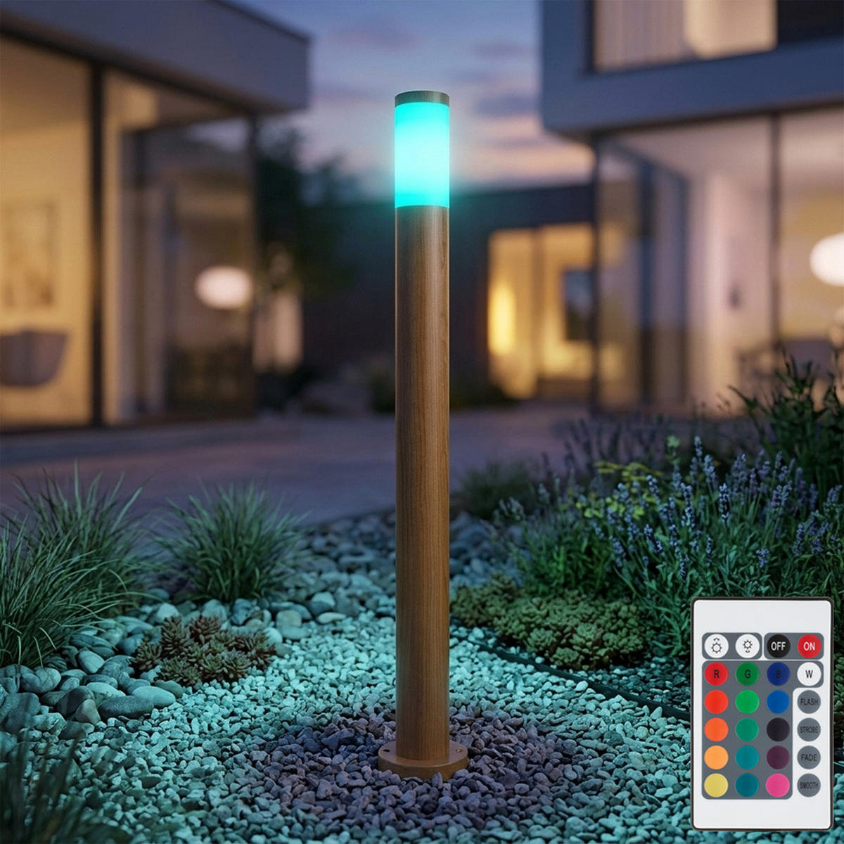 LED AUSSENLEUCHTE Edelstahl Braun Holzoptik - Braun, Metall (12.7/12.7/110cm) - Globo Lighting
