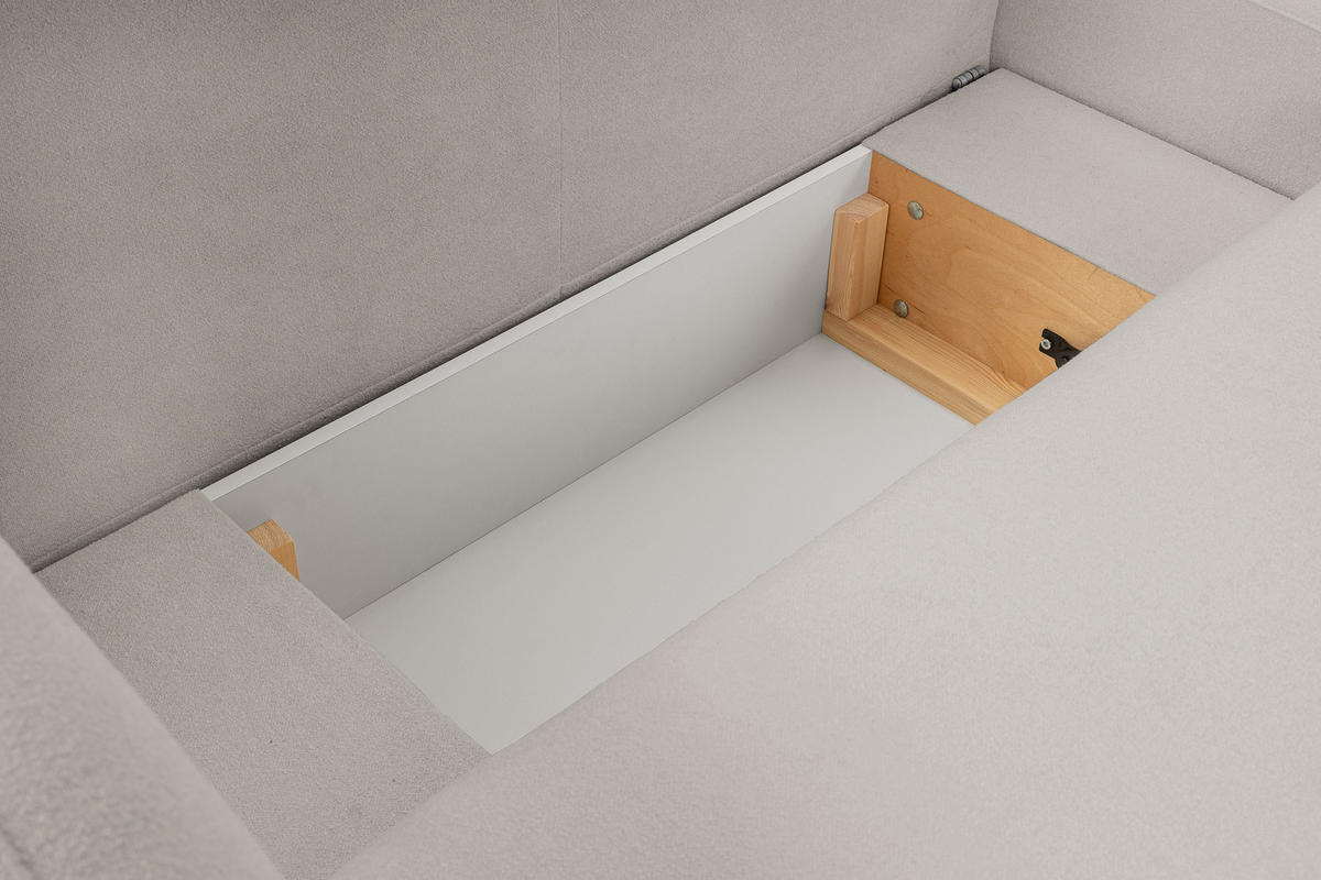 ECKSOFA AMICO R-S Hellgrau Geflochtener Stoff mit Schlaffunktion - Hellgrau, Holz (248/174cm) - MASSENO