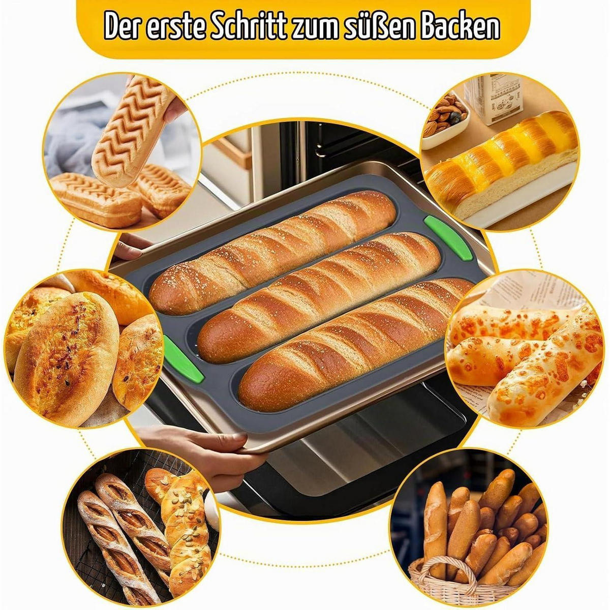 BROTBACKFORM 3-teiliges Set Silikon Non-Stick Hitzebeständig - Schwarz, Kunststoff (23.8/6.5/34.5cm)