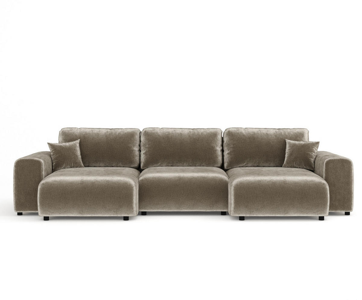 PANORAMASOFA Zanzibar Beige Chenille - Beige/Schwarz, Holz/Holzwerkstoff (325/79/144cm) - Maison de Reve