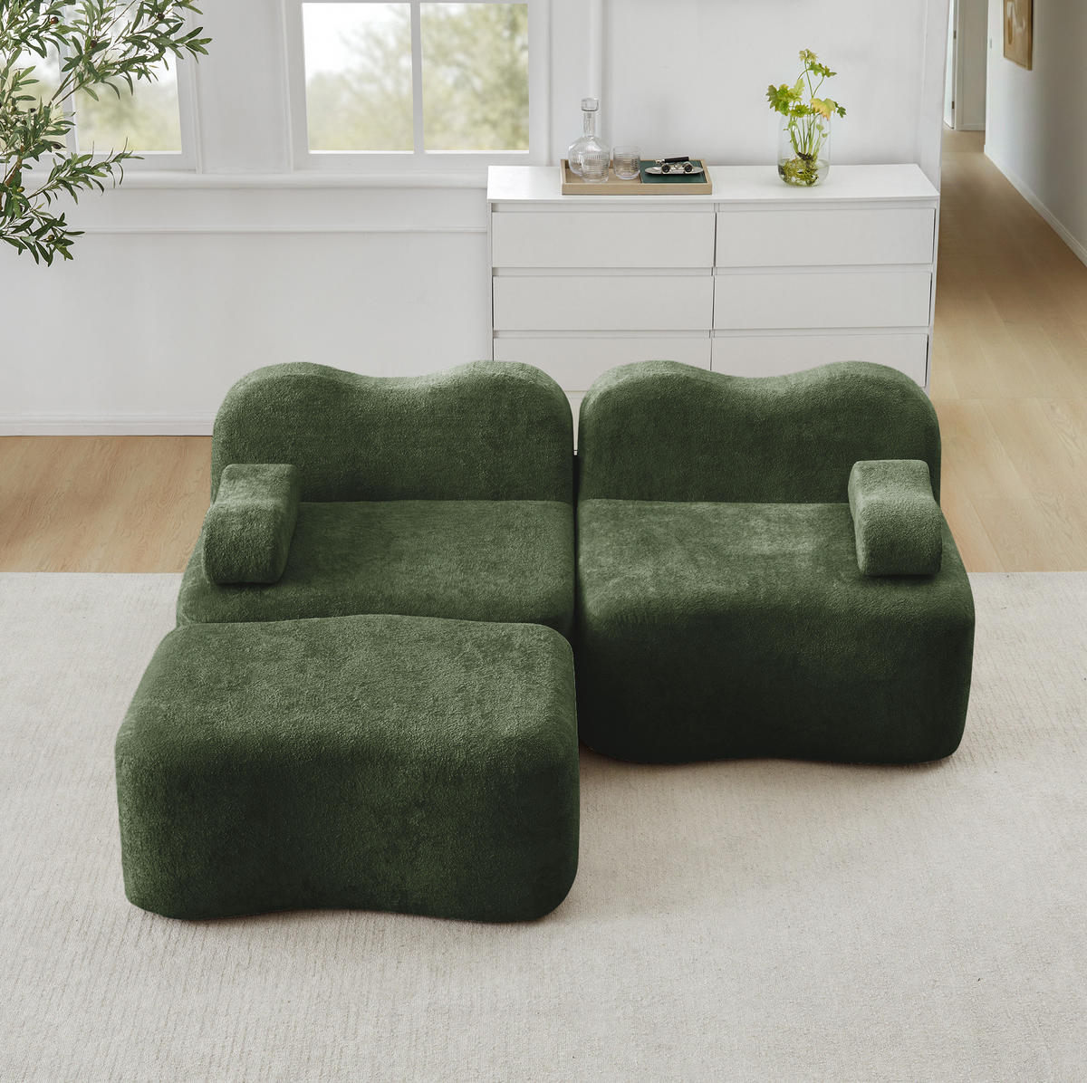 2-SITZER 192/167/70 cm Grün aus Stoff mit 1 Ottoman und beweglichen Armlehnenkissen - Grün, Textil (167/70/192cm) - OKMYHOME