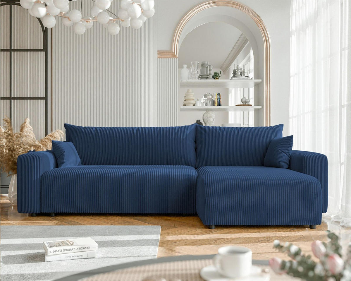 ECKSOFA Luna Max Mit Schlaffunktion - Blau, Holzwerkstoff/Textil (145/278cm) - Fun Möbel