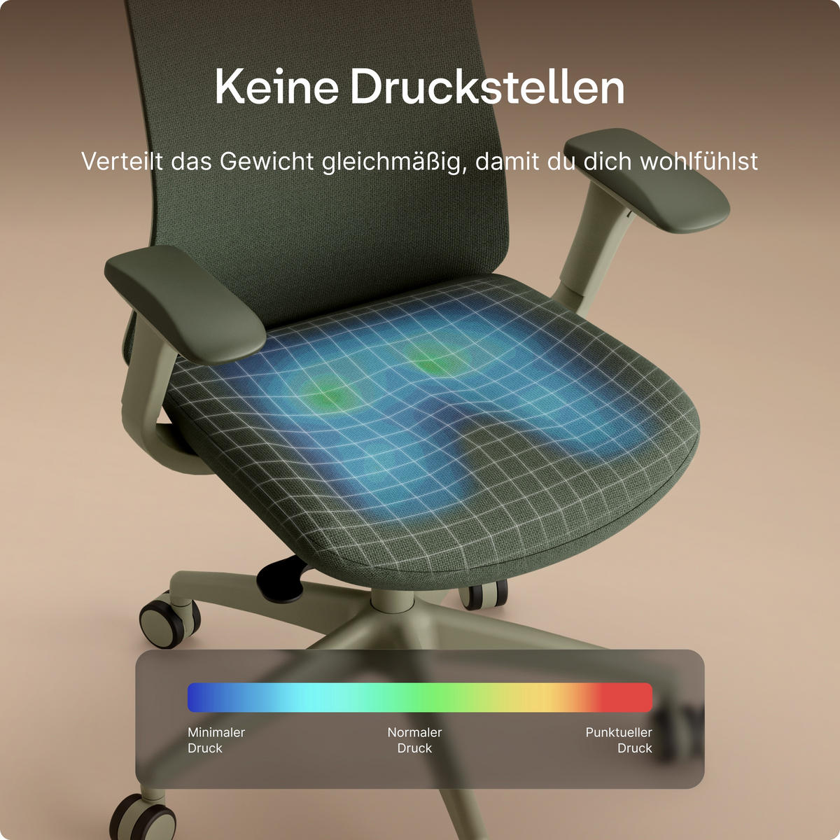 BÜROSTUHL Verstellbarer Ergonomischer SitOne Grün 4-Dimensional Armlehne, Integrierte 4-Wege-Lendenwirbelstütze - Grün, Kunststoff (60/125/68cm) - Desktronic