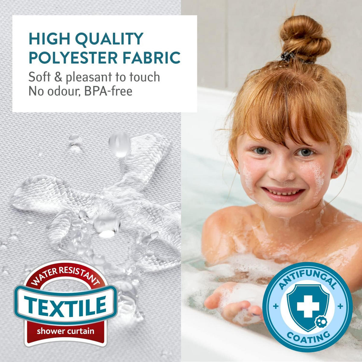 DUSCHVORHANG lustig 180 x 180 cm Polyester wasserdicht schimmelresistent waschbar mit Ringen Badewanne - Multicolor, Textil (22/2cm) - MCBOSON