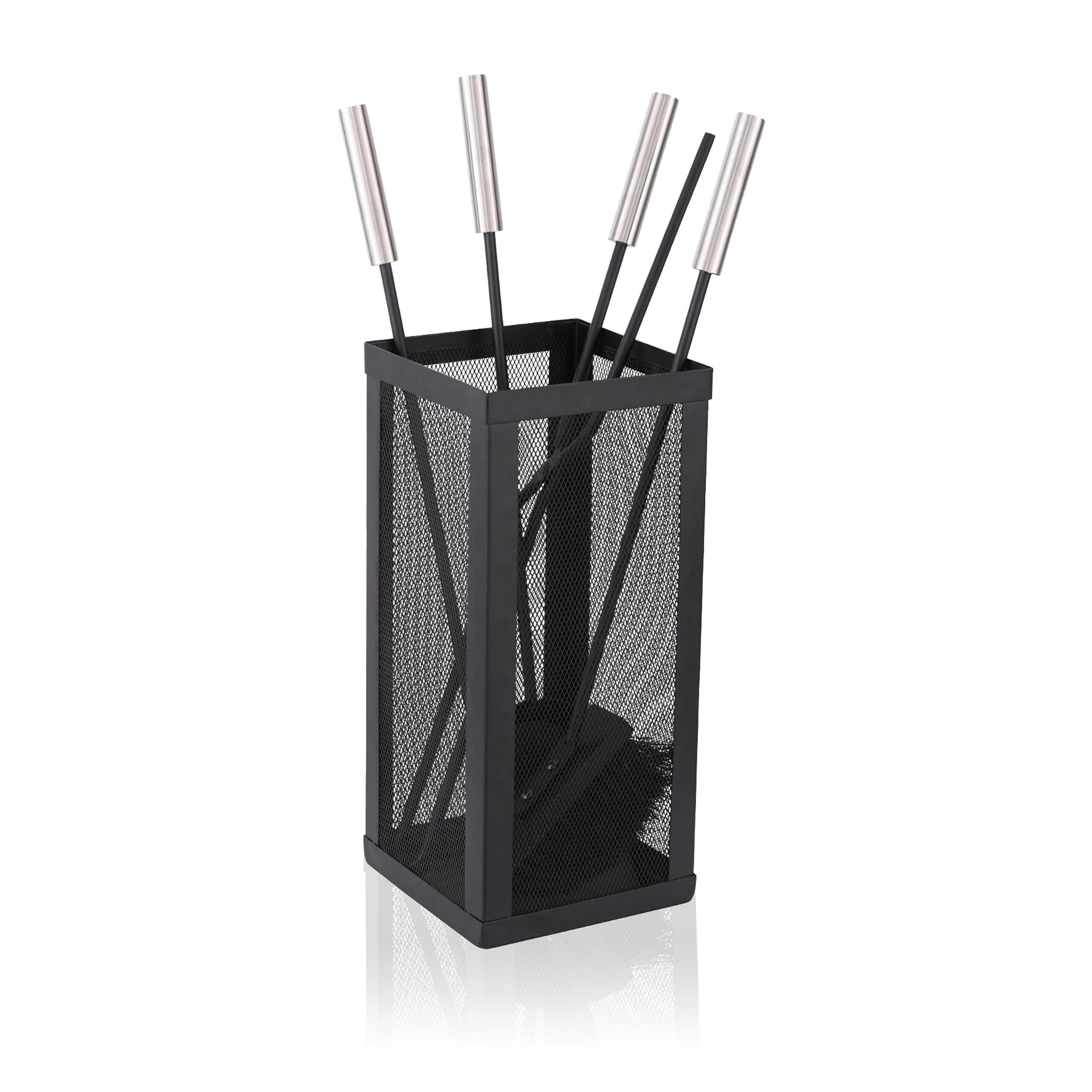 5-TLG.KAMINBESTECK-SET - Schwarz, Metall (16/35/16cm) - Relaxdays