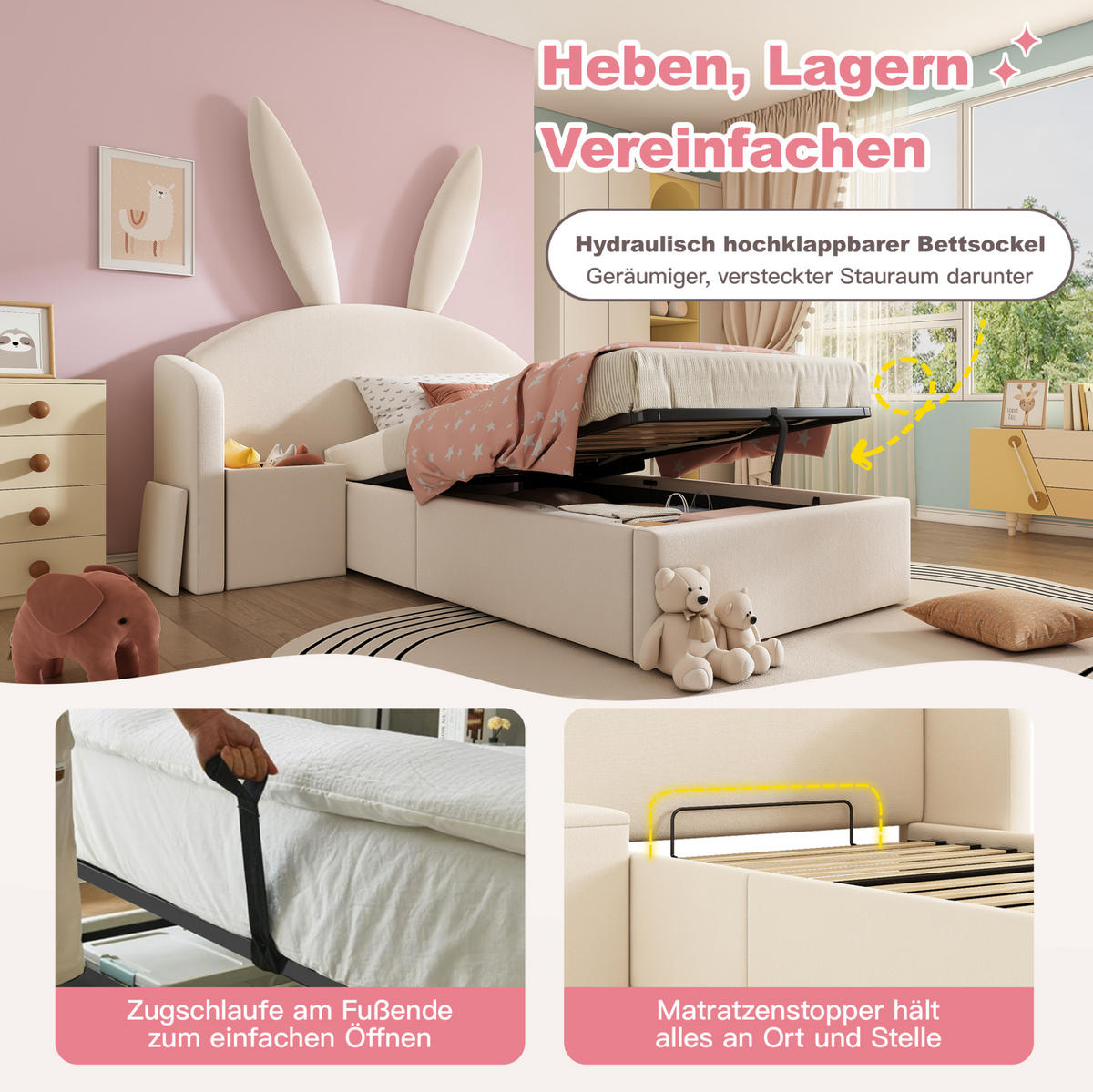 POLSTERBETT 90/190 cm aus Samt mit Stauraum und flexiblem Nachttisch Beige - Beige, Textil (90/190cm) - Modenvie