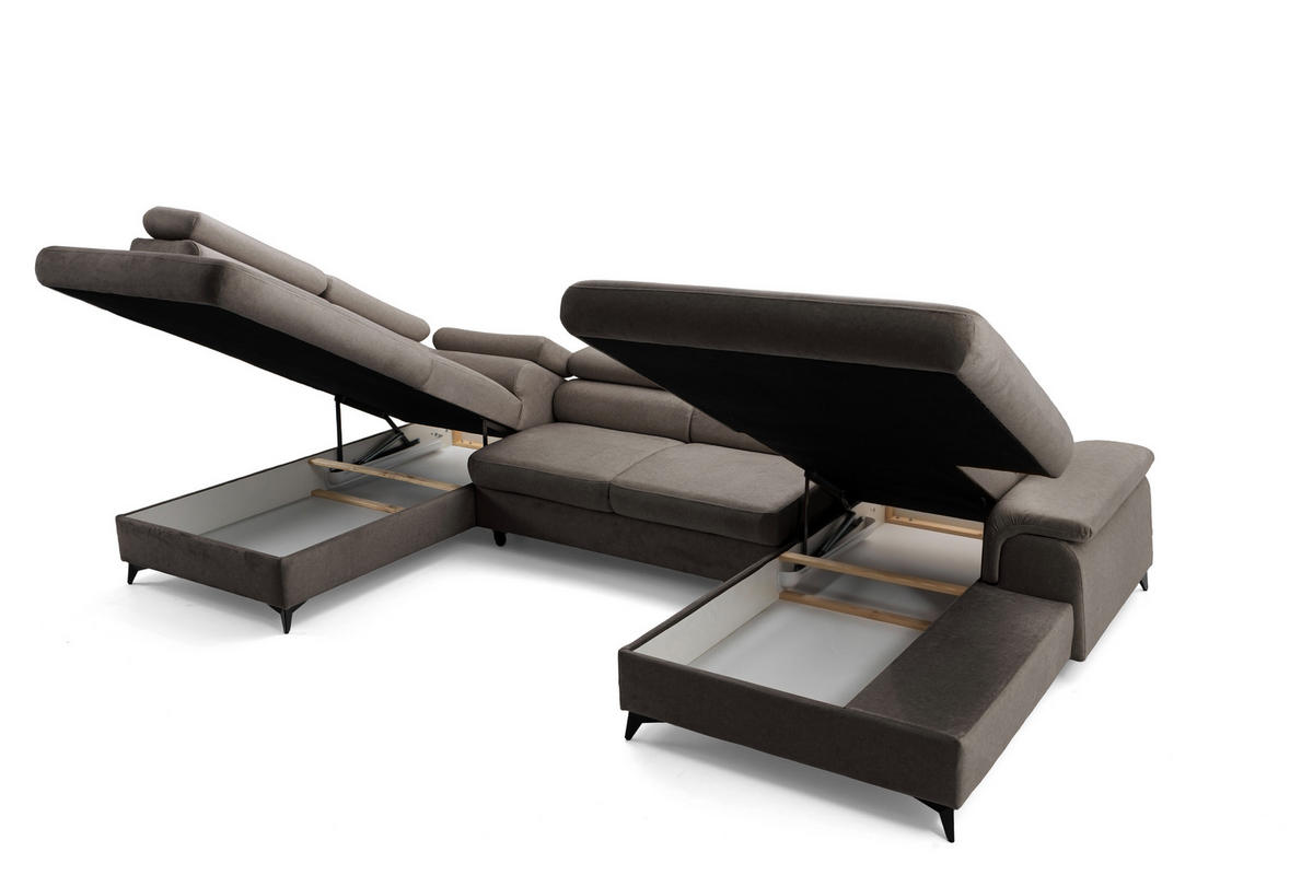 ECKSOFA U-Form PLAZA U Rechts mit Schlaffunktion 125x256 Velours Dunkelgrau - Dunkelgrau/Schwarz, Holz/Kunststoff (210/95/350cm) - Muffo