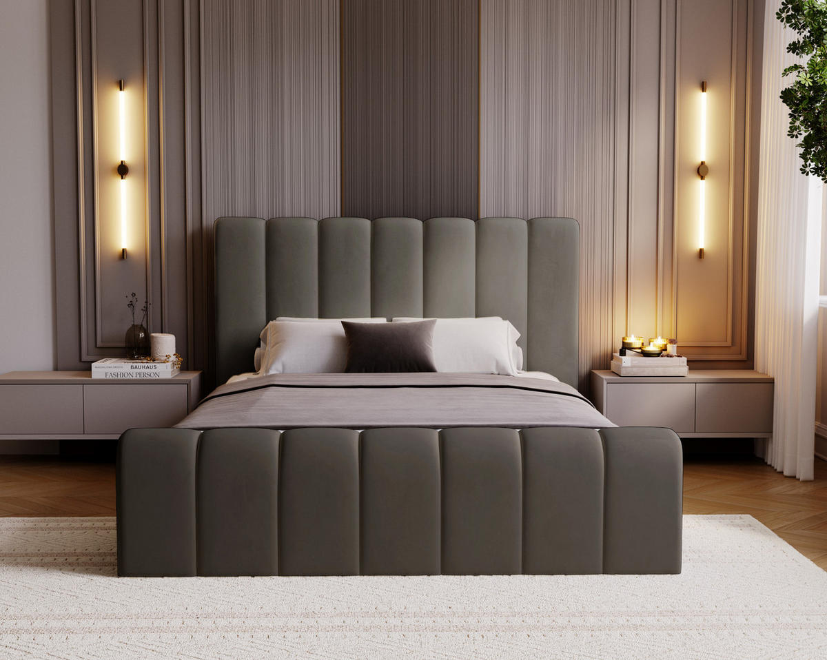 DOPPELBETT 180x200 Valetta mit Bettkasten, Velvet Dunkelgrau - Dunkelgrau, Holz/Textil (180/200cm) - Emporius