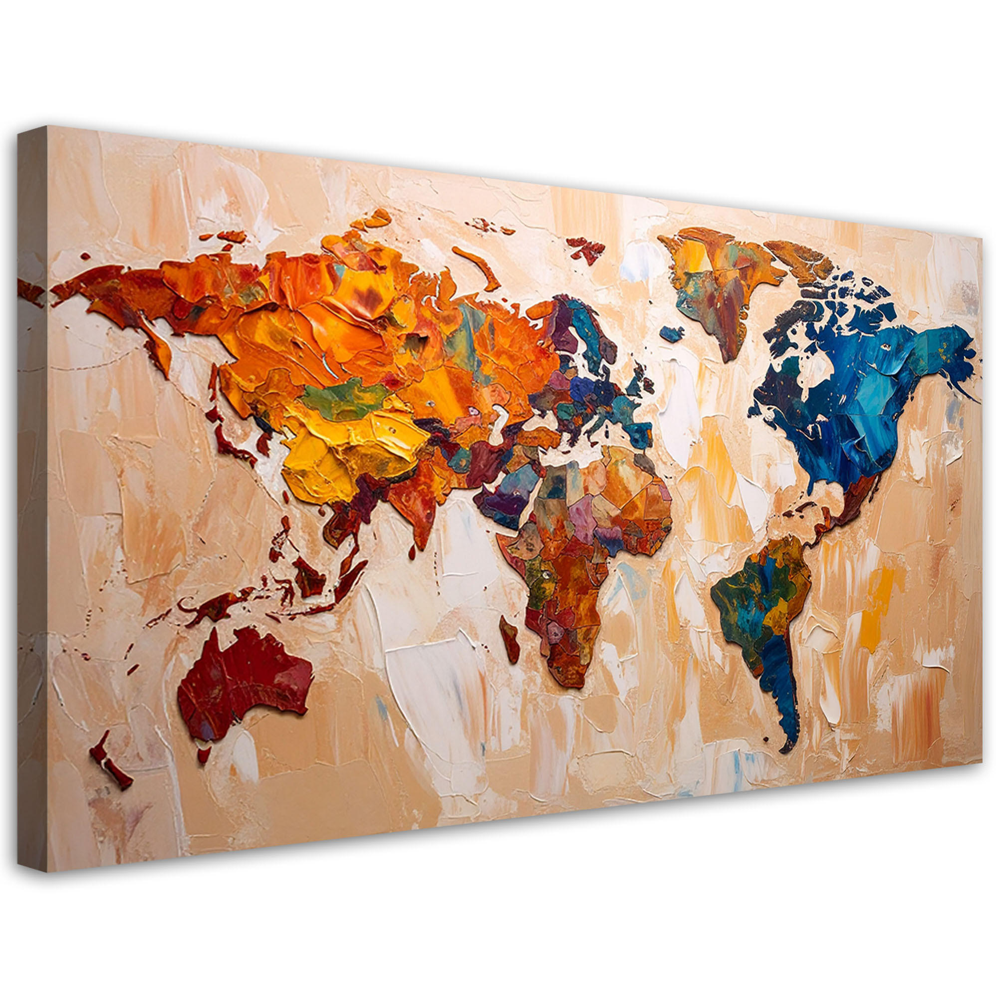 LEINWANDBILD Bunte Weltkarte 120x60cm - Beige, Textil (120/60cm) - Feeby