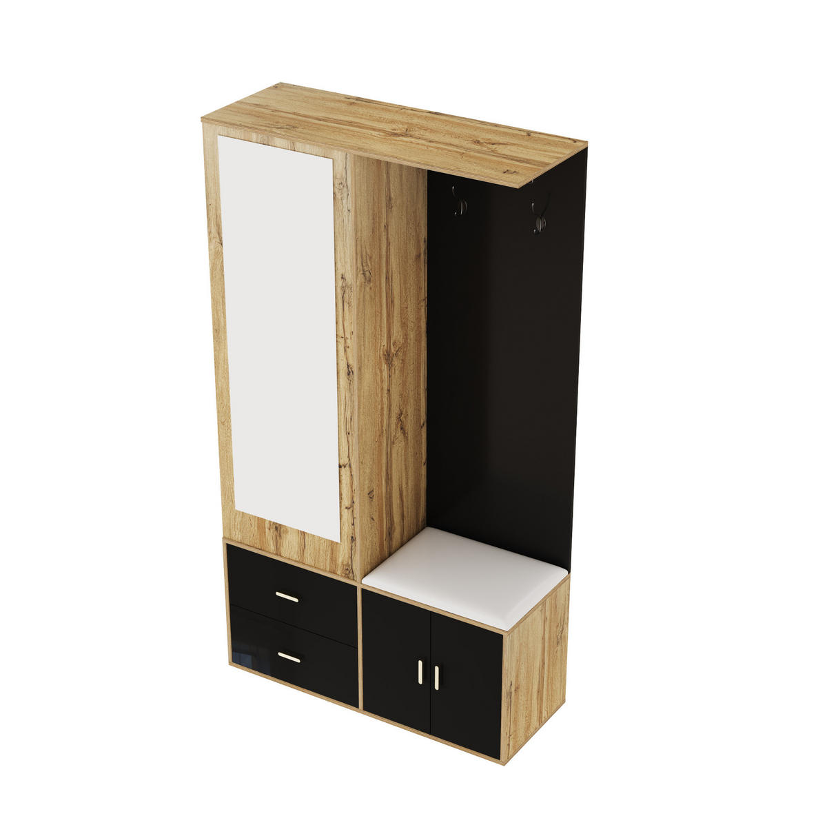 SCHUHSCHRANK 100/180/38 cm Schwarz/Natur aus Holzwerkstoff mit Spiegel und Sitzbank - Naturfarben, Holzwerkstoff (100/180/38cm) - OKMYHOME