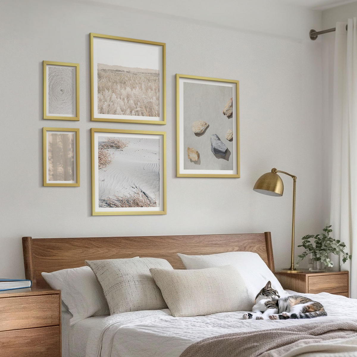 BILDER SET 5er Set - 50x50 cm & 20x30 cm & 40x60 cm Goldrahmen - Boho-Naturtexturen - Goldfarben, Kunststoff (40/60cm) - TULUP