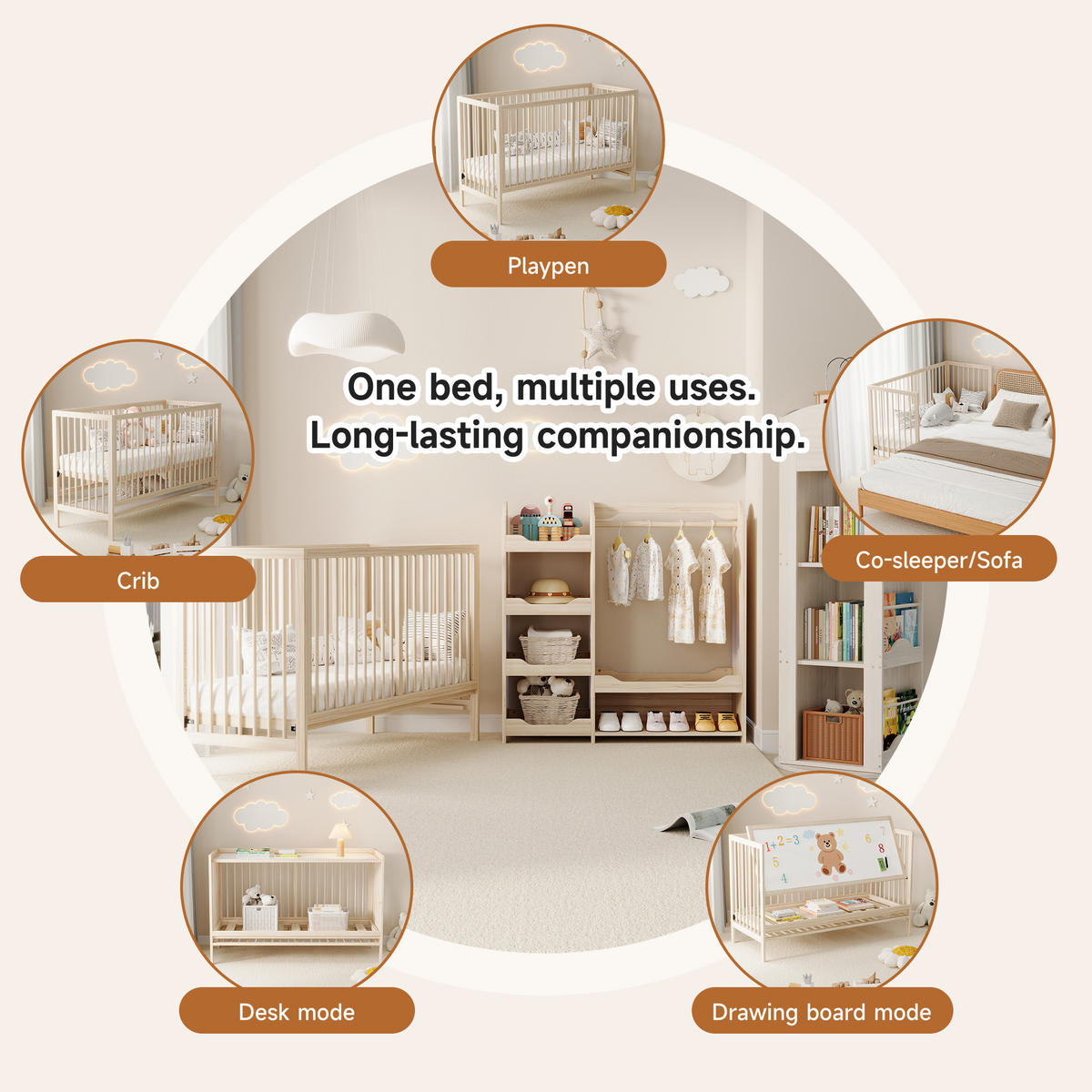 BABYBETT 140x60x90cm Natur Fichte Höhenverstellbar umwandelbar - Naturfarben, Holz - FLIEKS