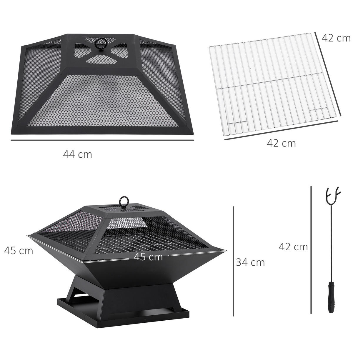 FEUERSCHALE, Stahl, Schwarz - Schwarz, Metall (45/34/45cm) - Outsunny