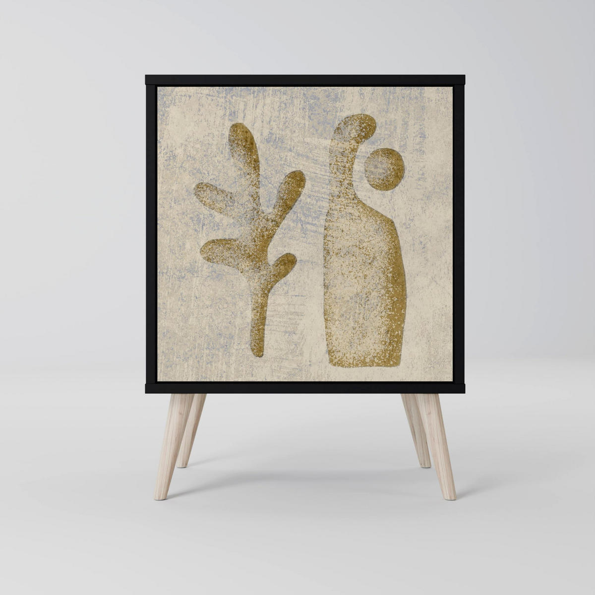 SIDEBOARD SAND SCULPTURES, Schwarz, 57,5x42x70,5 cm, Schwarze Metall-Sternfüße - Multicolor/Schwarz, Holzwerkstoff/Metall (57.5/70.5/42cm) - SpaceRebels