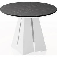 ESSTISCH Kova runder ausziehbarer, Marmor Schwarz 120-200/120/76 cm - Anthrazit/Weiß, Holzwerkstoff/Metall (120/120/76cm) - WFL GROUP