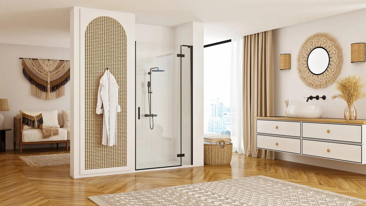 DUSCHTÜR Rea Hugo 80 Black - Schwarz, Glas (80/200.5cm) - REA