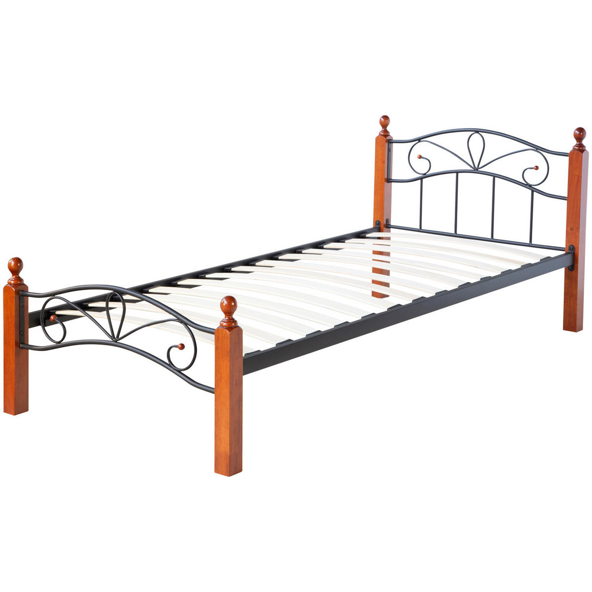 METALLBETT 90/200 cm Schwarz Braun - Schwarz/Braun, Holz/Metall (90/200cm) - Homestyle4u