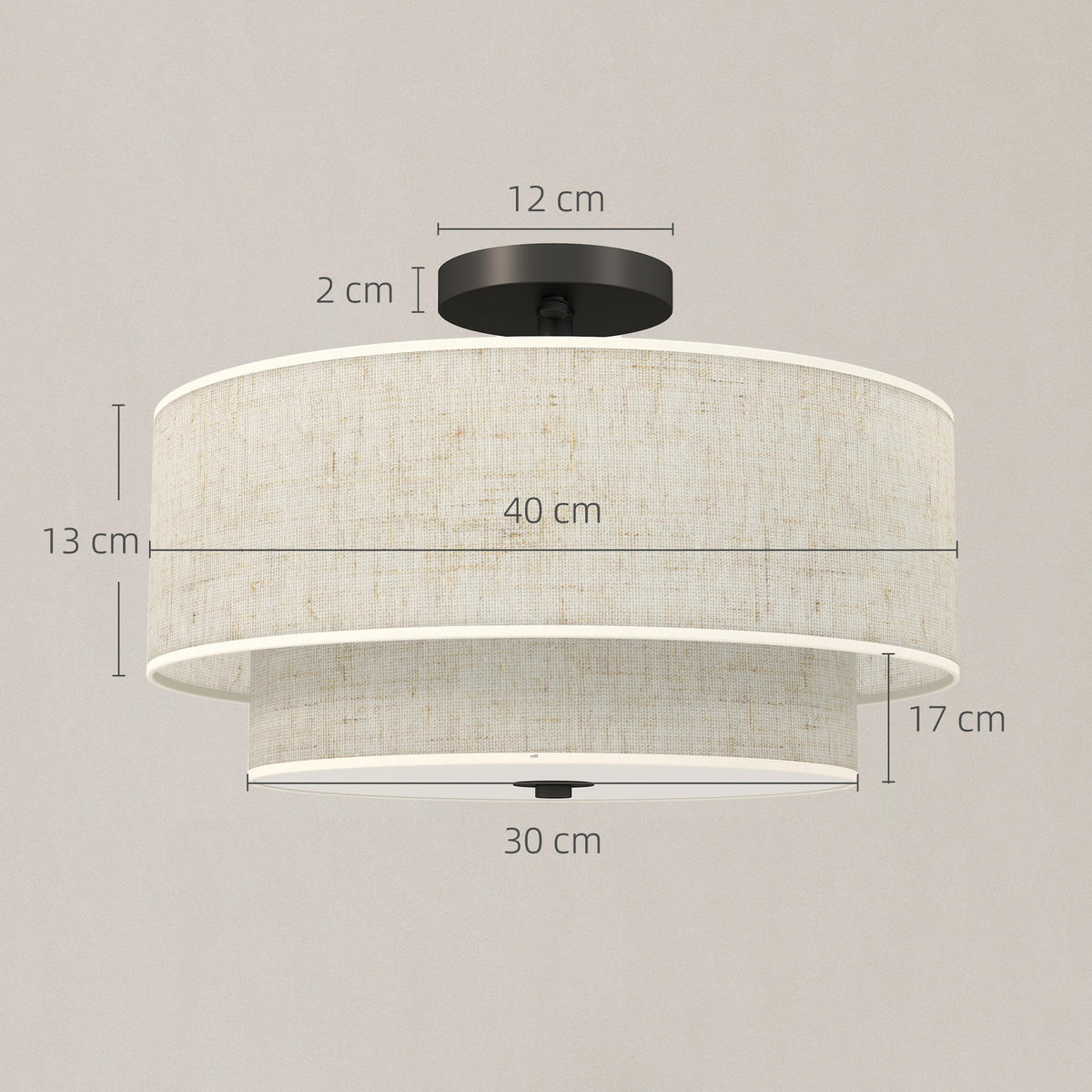 DECKENLEUCHTE Hängend mit 3 x E14 Fassung Creme - Creme, Metall (40/40/26cm) - HOMCOM